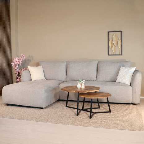 Lizzely Garden & Living Hoekbank Hudson 280cm chenille grijs links