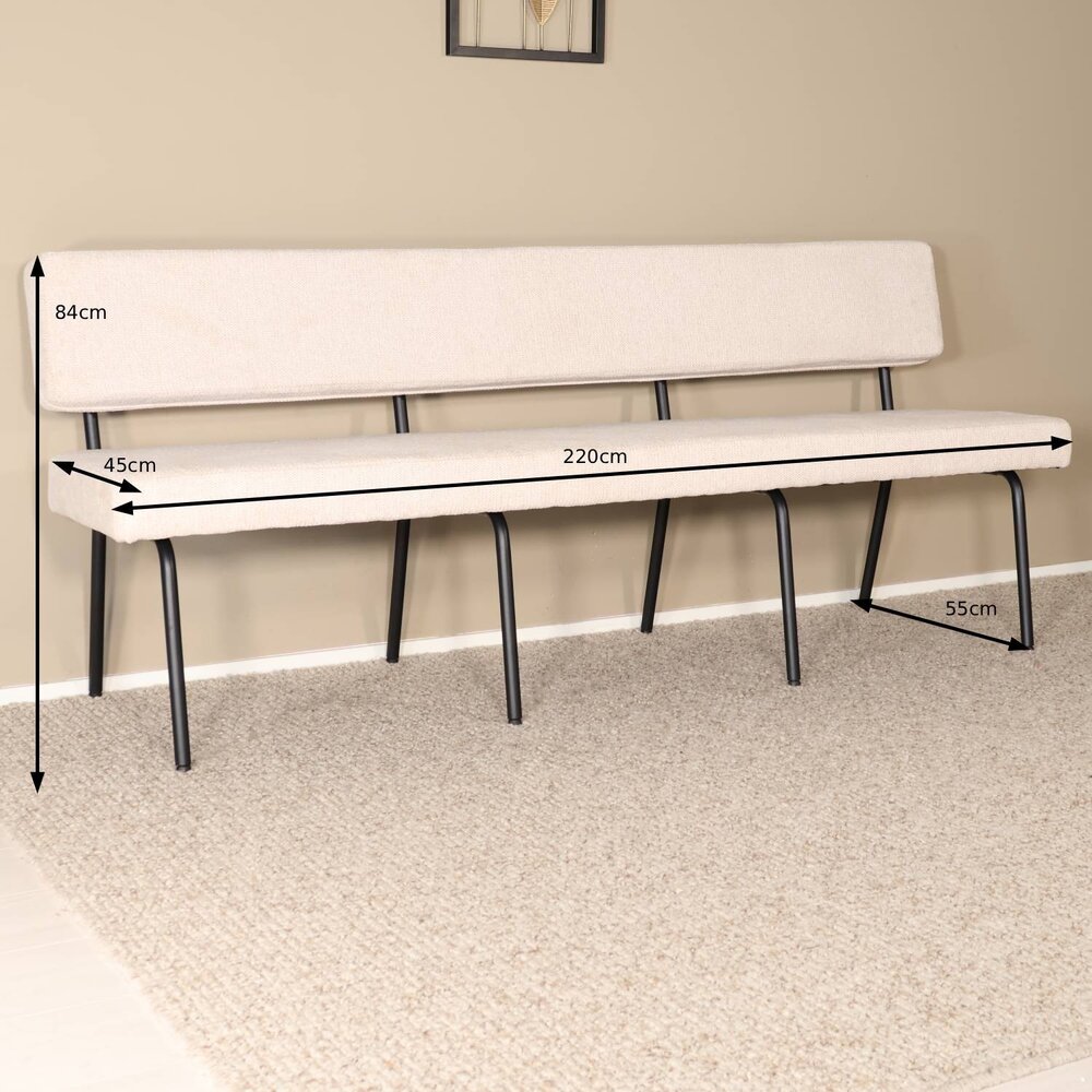 Eetkamerbank Wendy 220cm zand stof Eetkamerbank Wendy 220cm zand stof