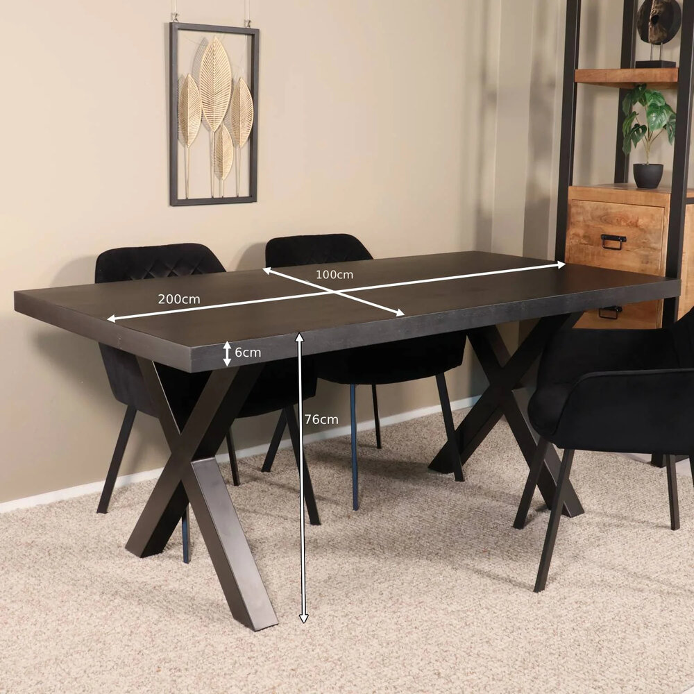 Eettafel Zeno rechthoekig 200cm zwart mangohout Eettafel Zeno rechthoekig 200cm zwart mangohout