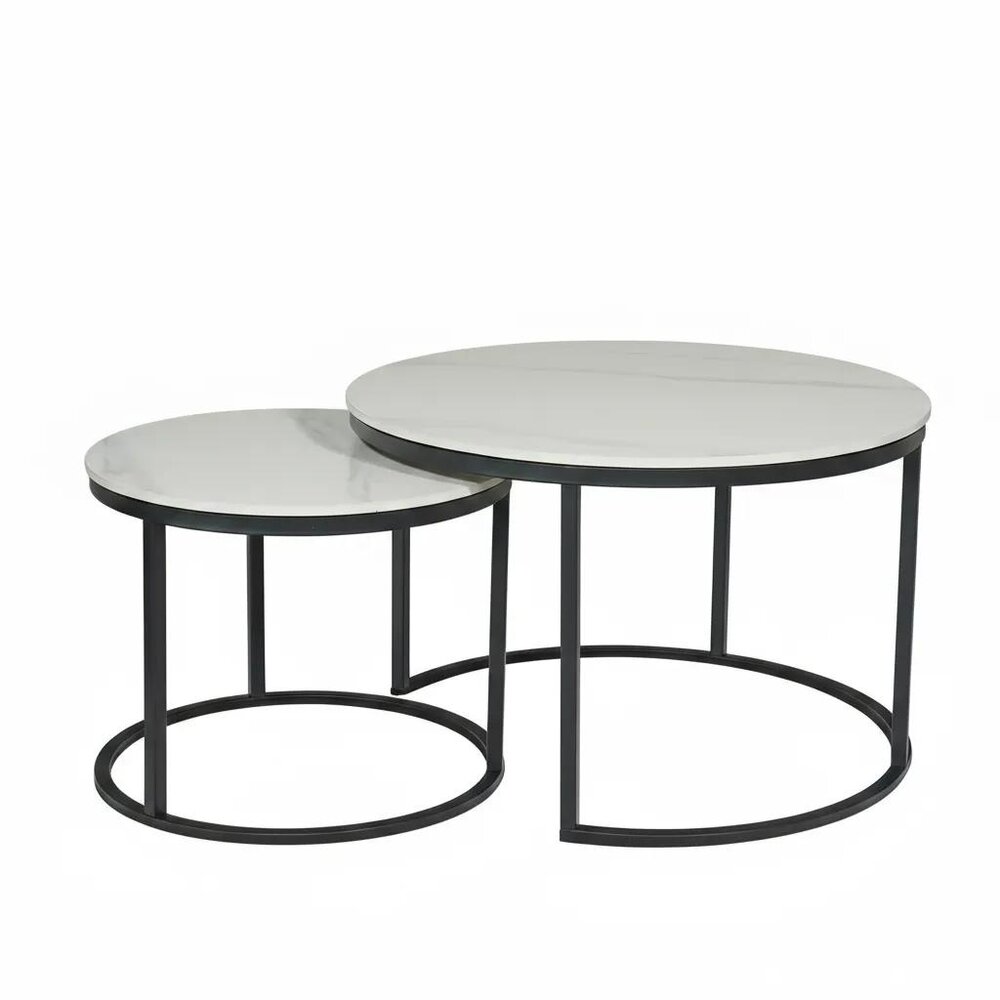 Salontafel rond 2delig marmerlook Bero wit side table steen bijzettafel Salontafel rond 2delig marmerlook Bero wit side table steen bijzettafel