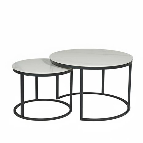 Lizzely Garden & Living Salontafel rond 2delig marmerlook Bero wit side table steen bijzettafel Lizzely Garden & Living Salontafel rond 2delig marmerlook Bero wit side table steen bijzettafel