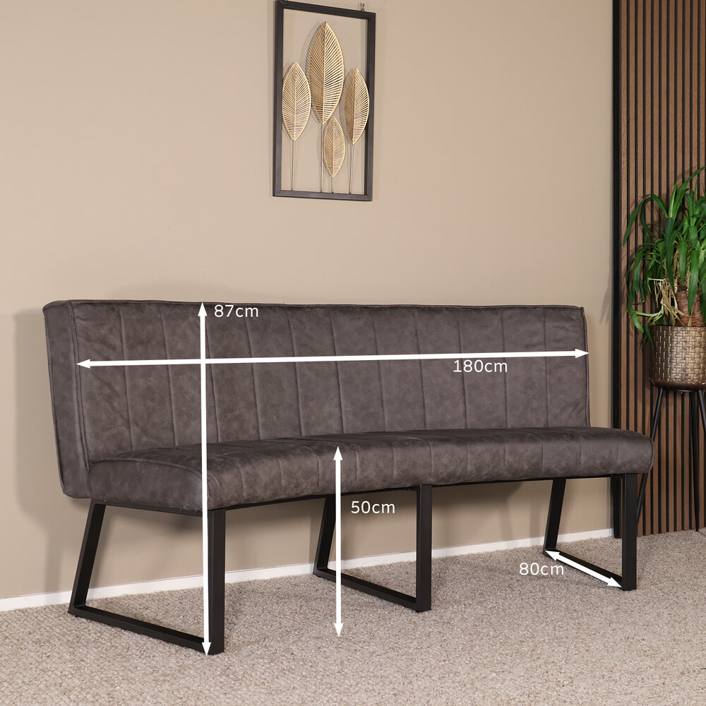 Eetkamerbank Menzo ovaal 180cm antraciet microvezel ovale eetbank Eetkamerbank Menzo ovaal 180cm antraciet microvezel ovale eetbank