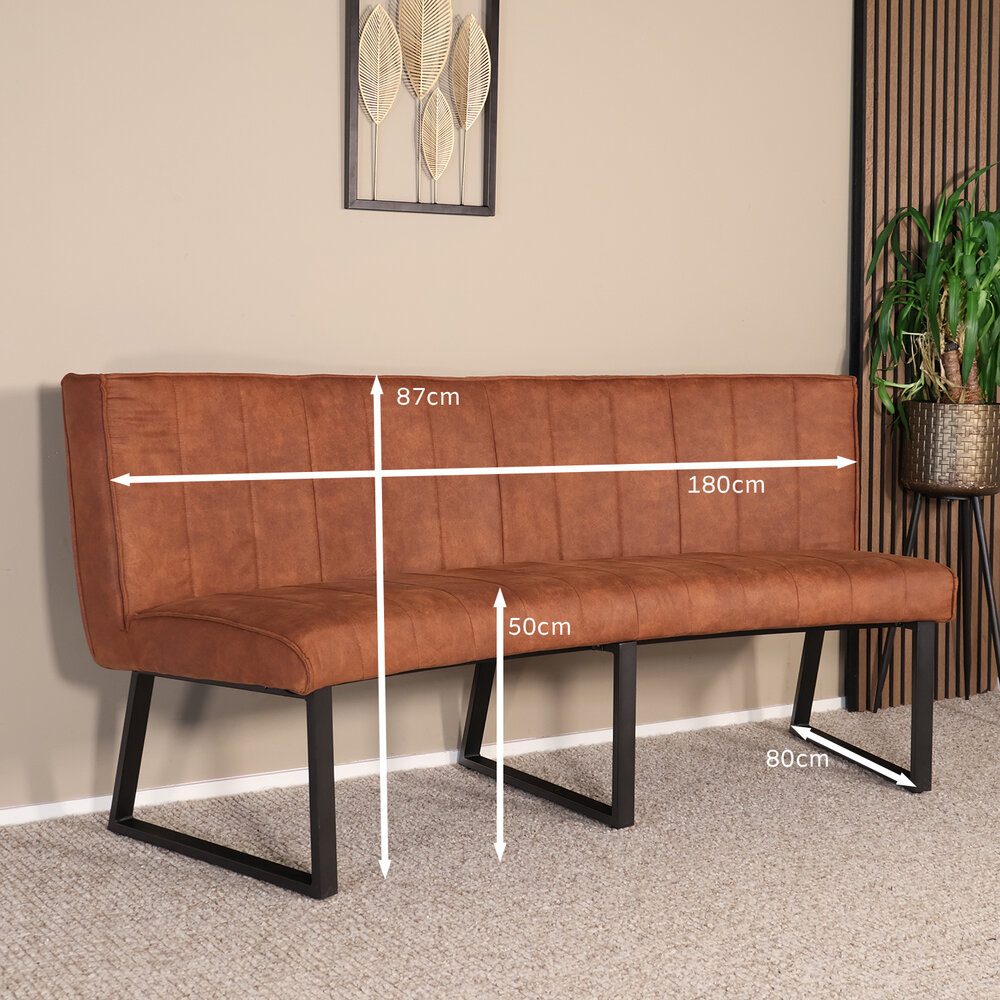 Eetkamerbank Menzo ovaal 180cm cognac microvezel ovale eetbank Eetkamerbank Menzo ovaal 180cm cognac microvezel ovale eetbank