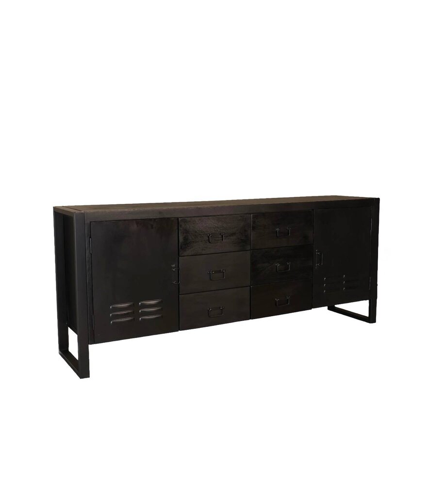 Dressoir mangohout Jazzy zwart industrieel 200x85cm Dressoir mangohout Jazzy zwart industrieel 200x85cm