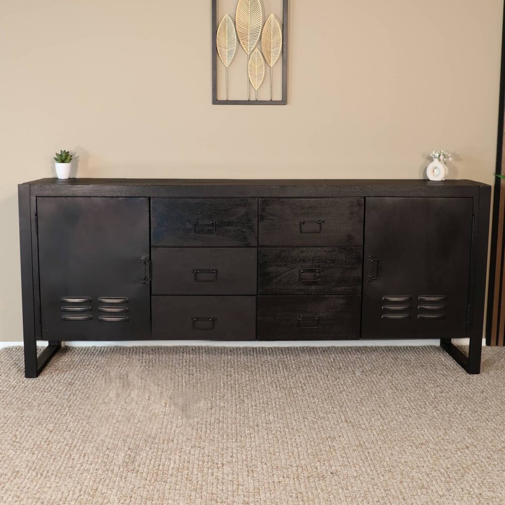 Dressoir mangohout Jazzy zwart industrieel 200x85cm Dressoir mangohout Jazzy zwart industrieel 200x85cm