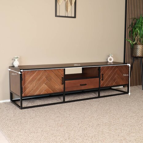 Lizzely Garden & Living TV meubel industrieel Danae walnoot visgraat mangohout 180cm Lizzely Garden & Living TV meubel industrieel Danae walnoot visgraat mangohout 180cm