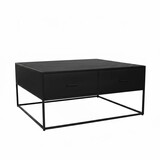 Lizzely Garden & Living Salontafel vierkant industrieel mangohout 100cm Besti zwart visgraat side table 2 lades duurzaam mango hout bijzettafel