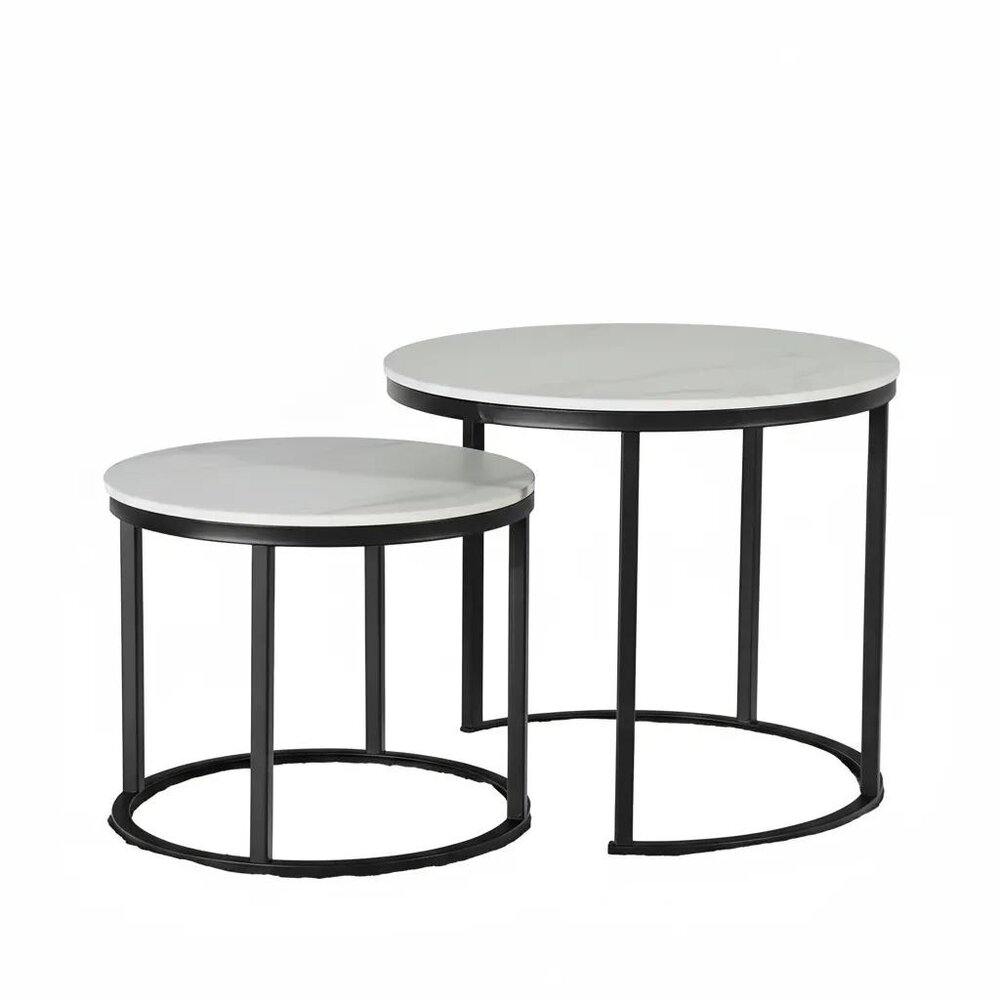Salontafel rond 2delig marmerlook Lotte wit side table steen bijzettafel Salontafel rond 2delig marmerlook Lotte wit side table steen bijzettafel