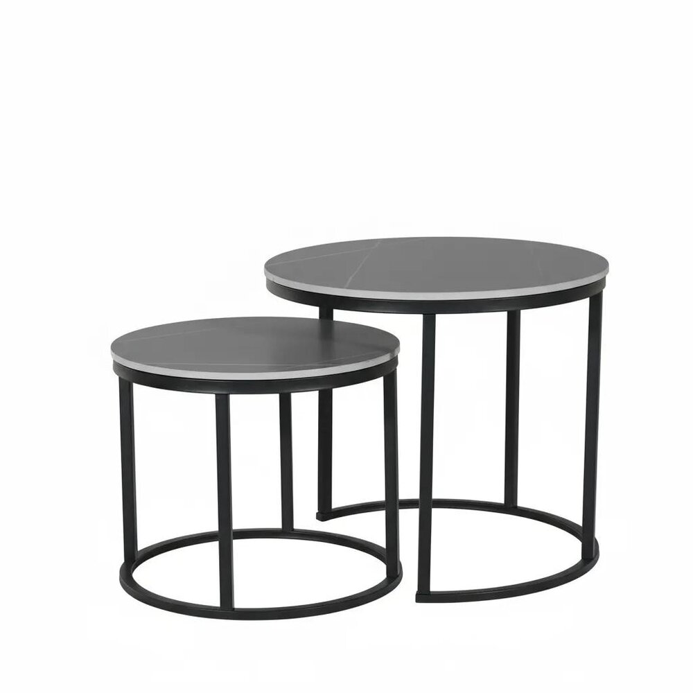 Salontafel rond 2delig marmerlook Lotte grijs side table steen bijzettafel Salontafel rond 2delig marmerlook Lotte grijs side table steen bijzettafel
