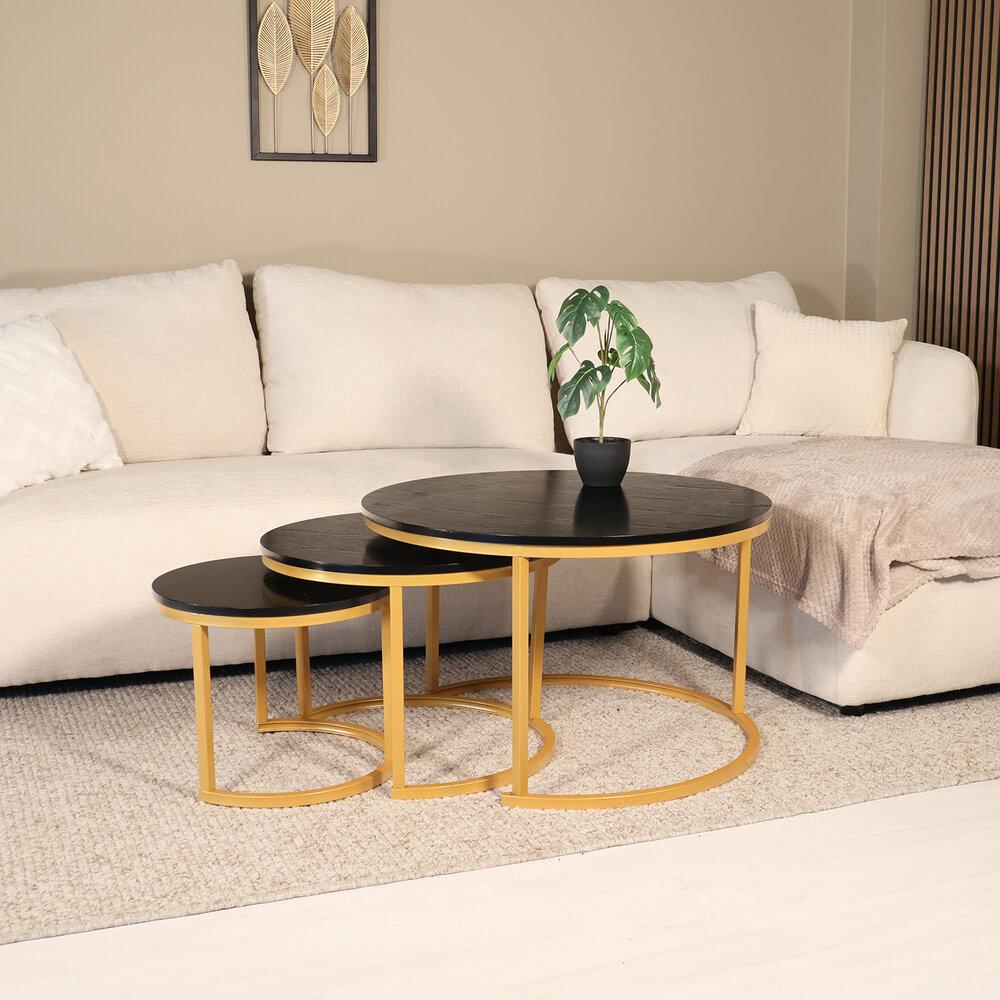 Salontafel 3 delig rond Kiki goud industrieel Salontafel 3 delig rond Kiki goud industrieel