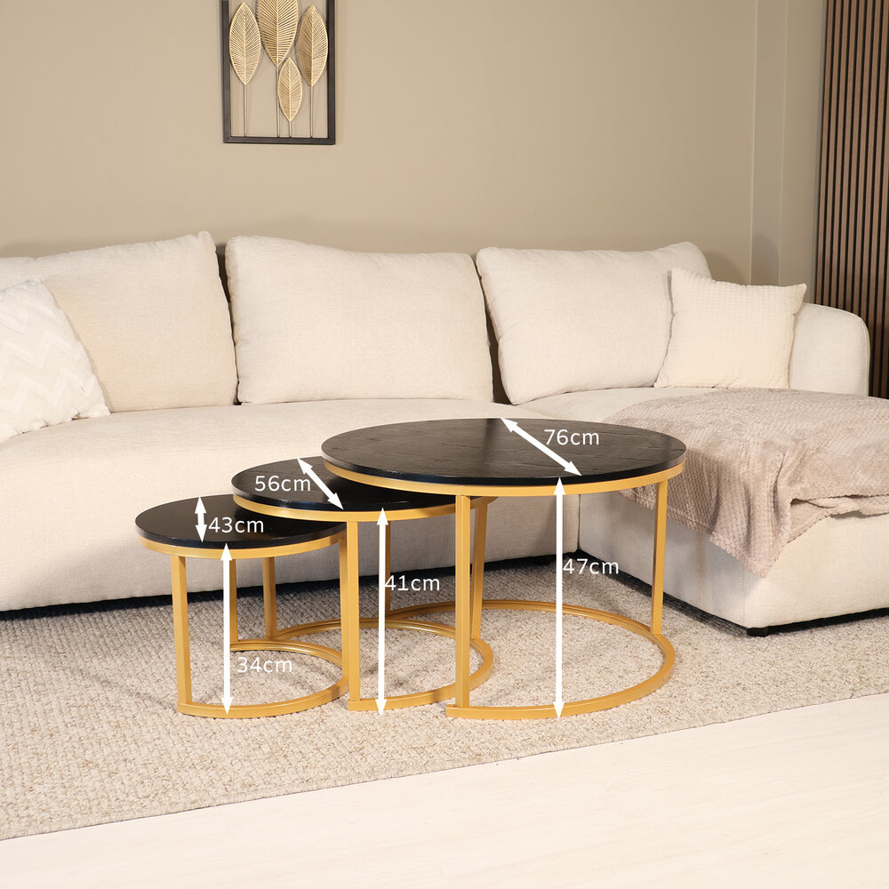 Salontafel 3 delig rond Kiki goud industrieel Salontafel 3 delig rond Kiki goud industrieel
