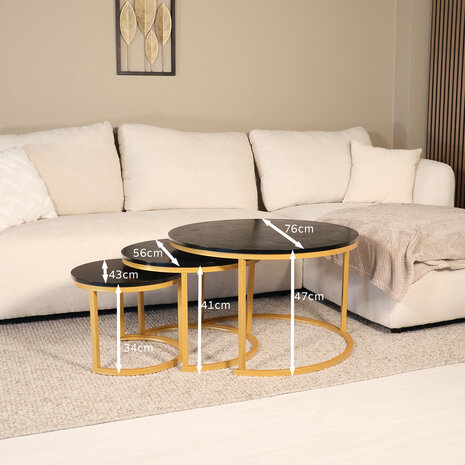 Lizzely Garden & Living Salontafel 3 delig rond Kiki goud industrieel Lizzely Garden & Living Salontafel 3 delig rond Kiki goud industrieel