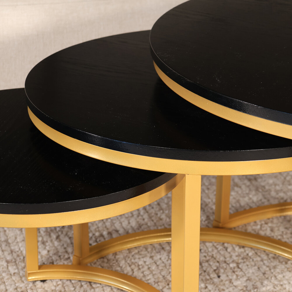 Salontafel 3 delig rond Kiki goud industrieel Salontafel 3 delig rond Kiki goud industrieel