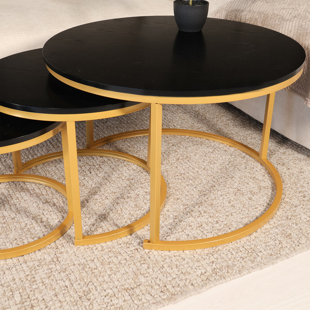Salontafel 3 delig rond Kiki goud industrieel Salontafel 3 delig rond Kiki goud industrieel
