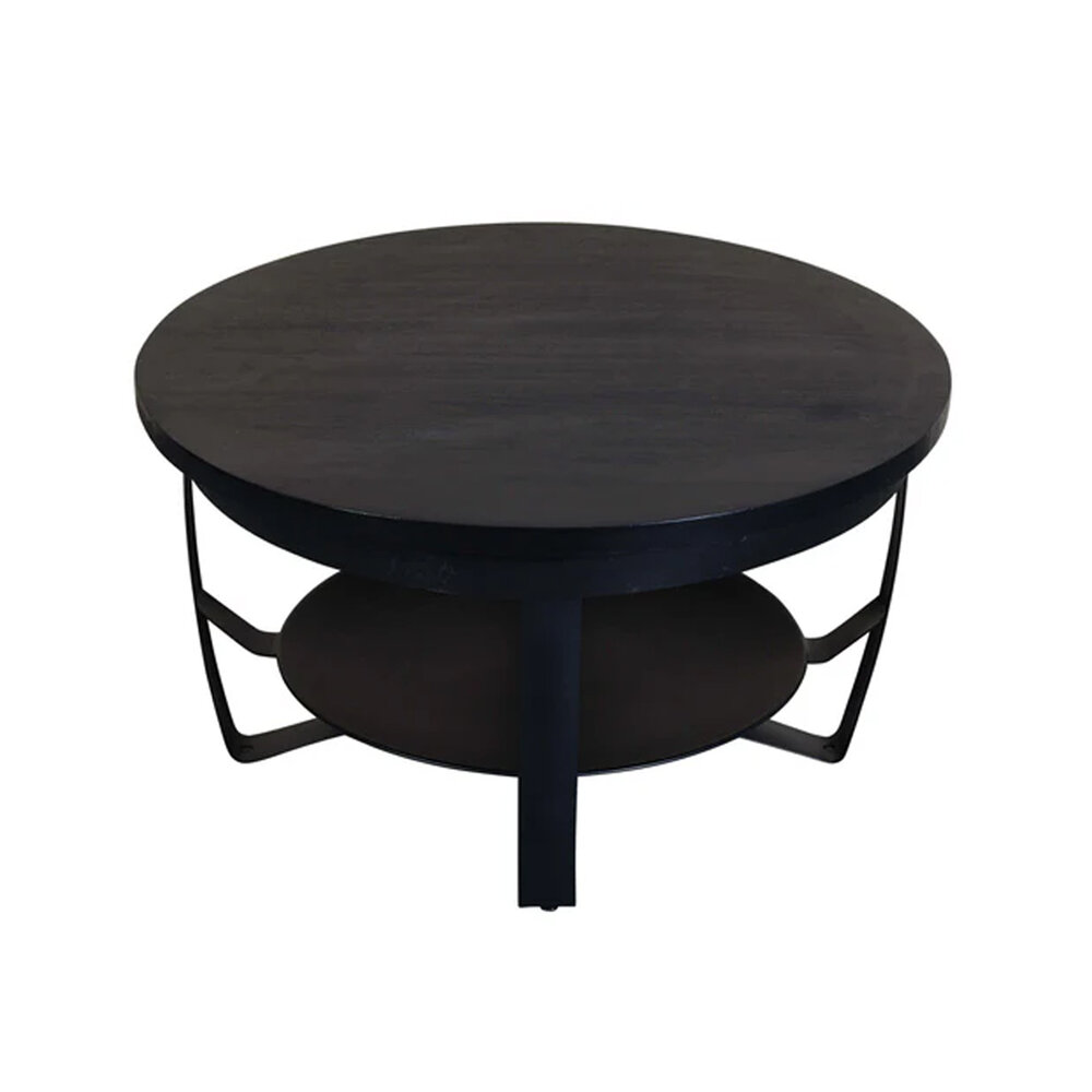 Salontafel rond mangohout zwart Sandy industrieel duurzaam massief hout mango Salontafel rond mangohout zwart Sandy industrieel duurzaam massief hout mango