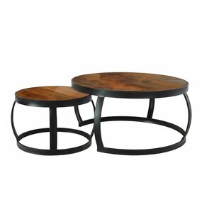 Lizzely Garden & Living Salontafel rond 2delig mangohout Nuno bruin side table industrieel bijzettafel mango hout Lizzely Garden & Living Salontafel rond 2delig mangohout Nuno bruin side table industrieel bijzettafel mango hout