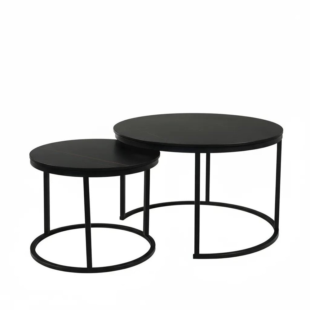 Salontafel rond 2delig marmerlook Bero zwart side table steen bijzettafel Salontafel rond 2delig marmerlook Bero zwart side table steen bijzettafel