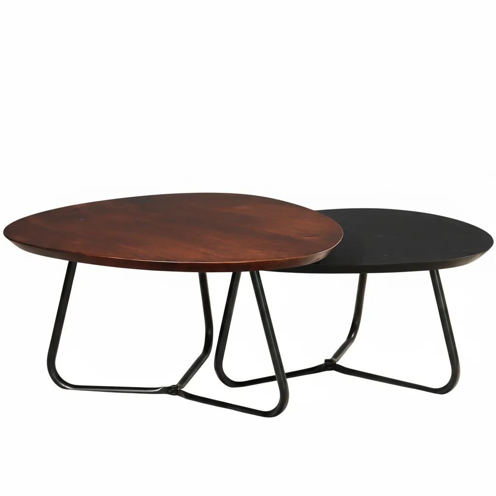 Set van 2 bijzettafels Toon - naturel/zwart - mangohout | Leen Bakker