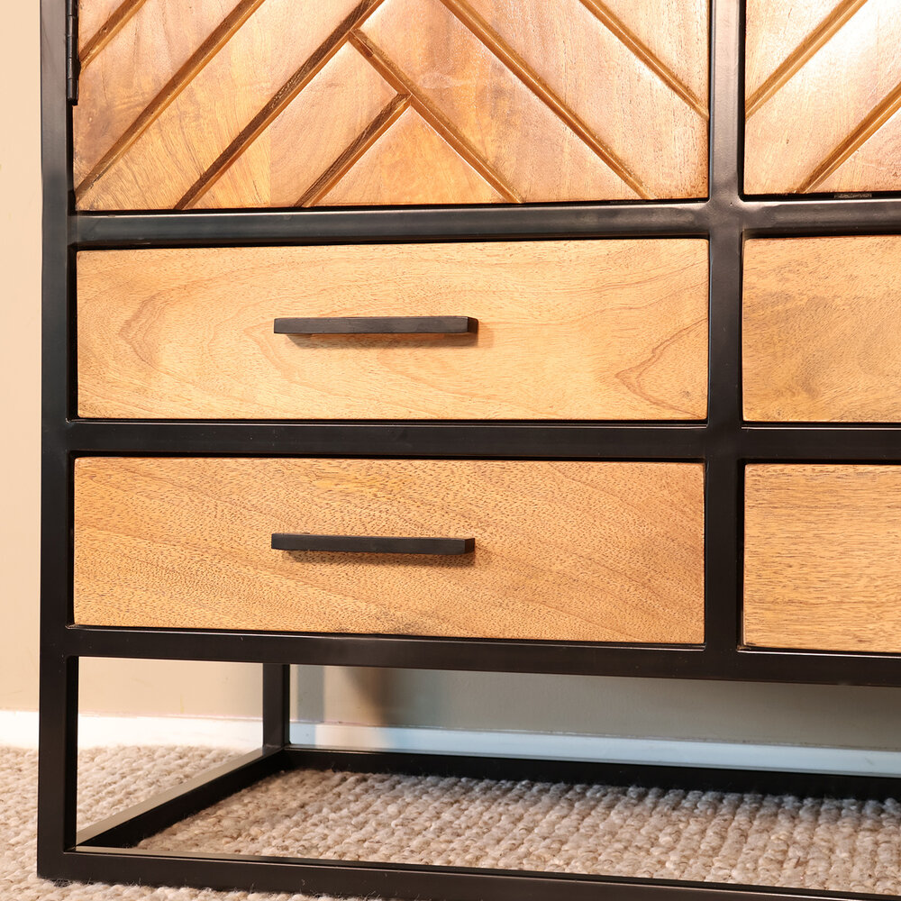 Kast industrieel mangohout Paris bruin visgraat 200cm Kast industrieel mangohout Paris bruin visgraat 200cm