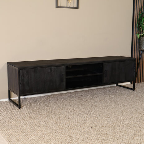 Lizzely Garden & Living TV meubel industrieel Liv zwart mangohout 180cm lengte Lizzely Garden & Living TV meubel industrieel Liv zwart mangohout 180cm lengte