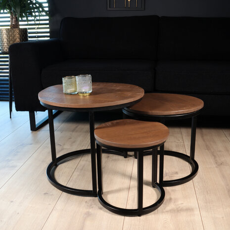 Lizzely Garden & Living Salontafel 3delig mangohout Jaell industrieel duurzaam massief hout massief hout mango