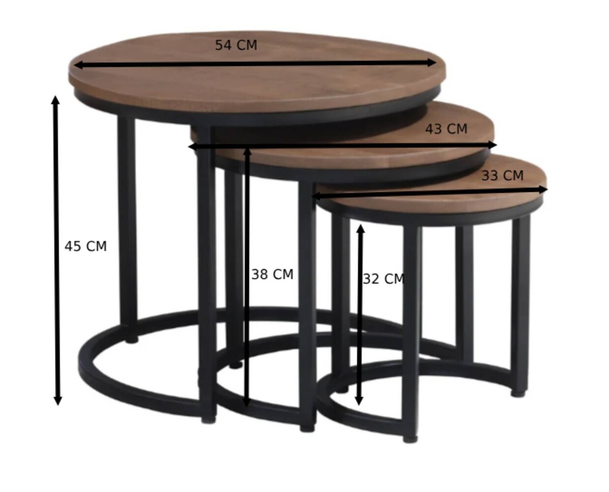 Salontafel 3delig mangohout Jaell industrieel duurzaam massief hout massief hout mango