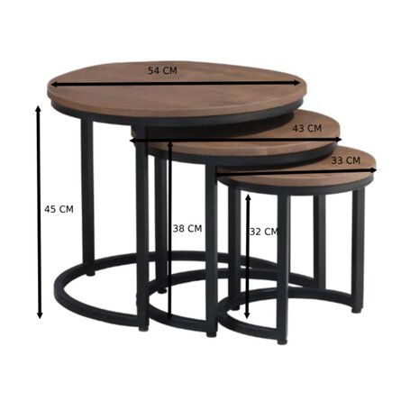 Lizzely Garden & Living Salontafel 3delig mangohout Jaell industrieel duurzaam massief hout massief hout mango