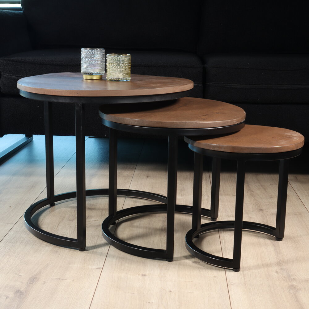 Salontafel 3delig mangohout Jaell industrieel duurzaam massief hout massief hout mango