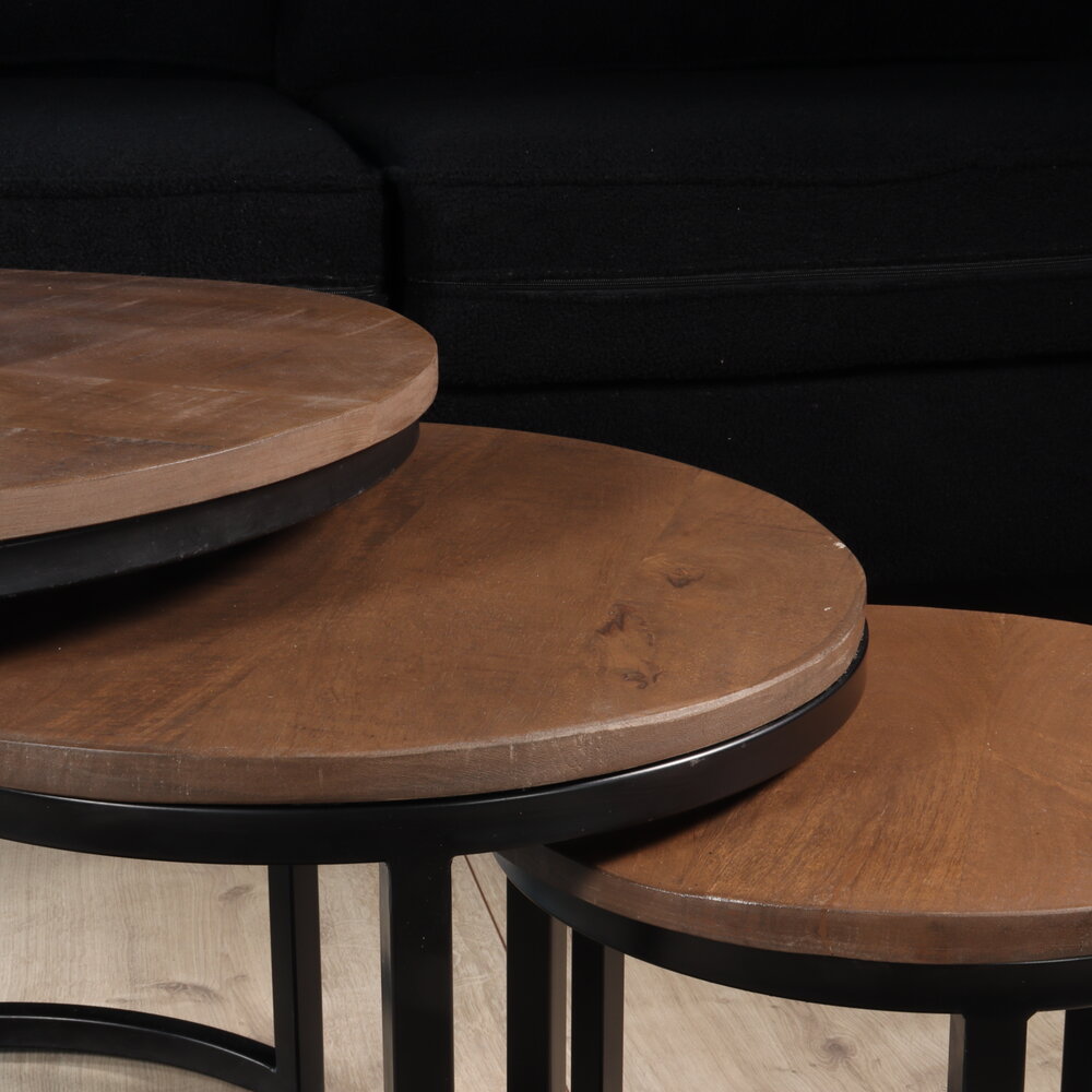 Salontafel 3delig mangohout Jaell industrieel duurzaam massief hout massief hout mango