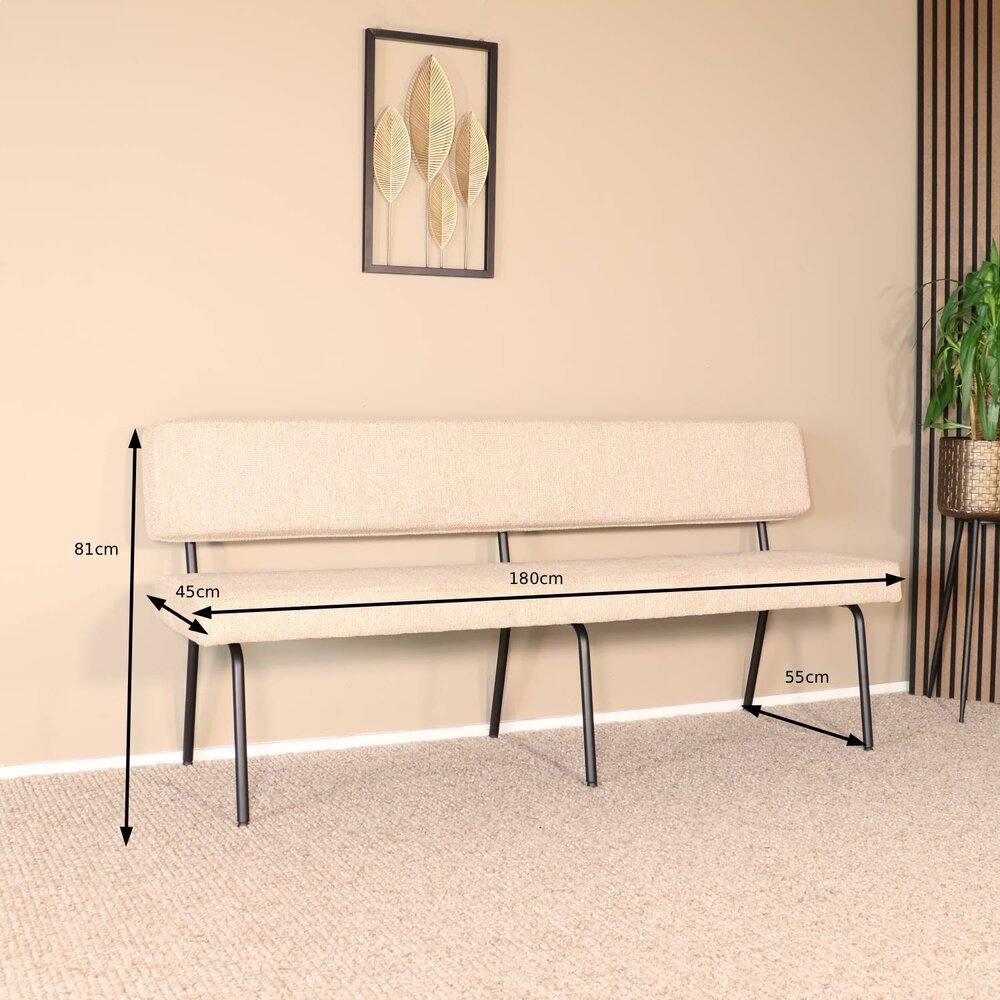 Eetkamerbank 180cm Wendy beige stof