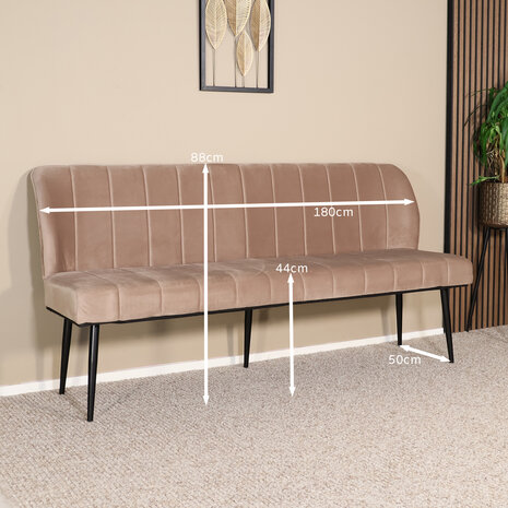 Lizzely Garden & Living Eetkamerbank 180cm Sally velvet champagne bank 3 zits eettafelbank