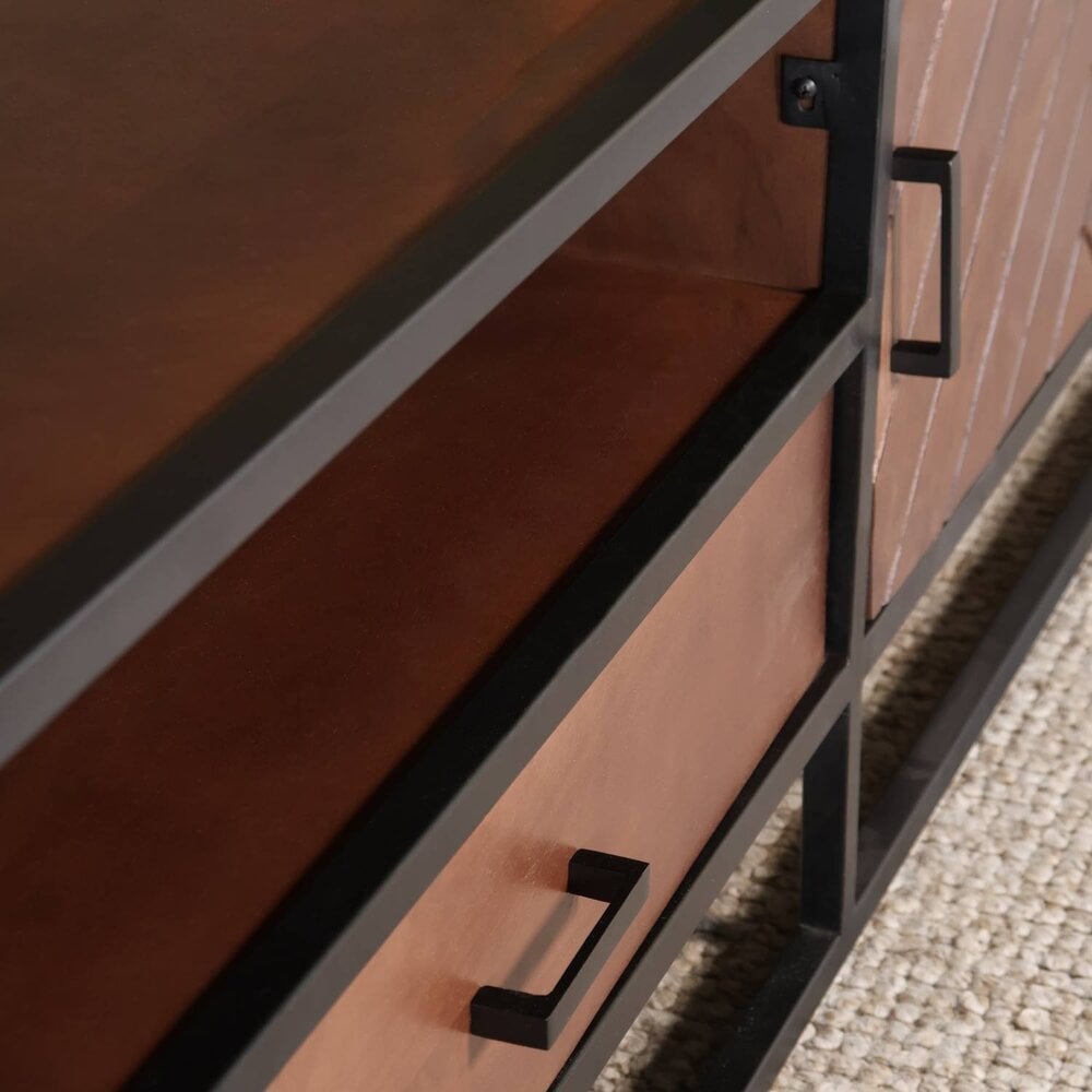 TV meubel industrieel Danae walnoot visgraat mangohout 210cm TV meubel industrieel Danae walnoot visgraat mangohout 210cm