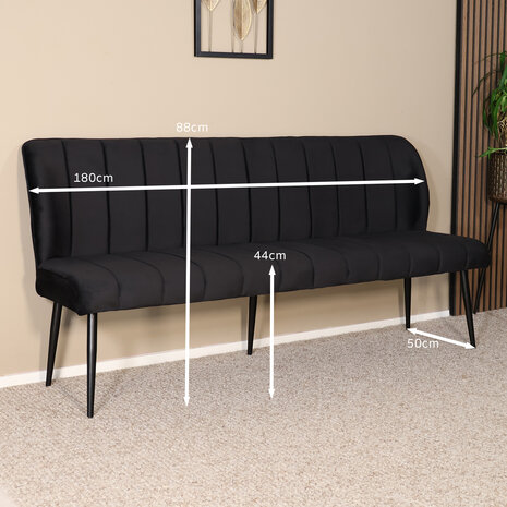 Lizzely Garden & Living Eetkamerbank 180cm Sally velvet zwart bank 3 zits eettafelbank Lizzely Garden & Living Eetkamerbank 180cm Sally velvet zwart bank 3 zits eettafelbank