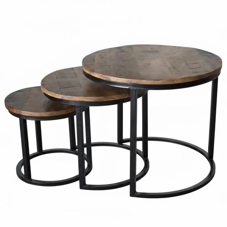 Lizzely Garden & Living Salontafel 3delig mangohout Jaell industrieel duurzaam massief hout massief hout mango