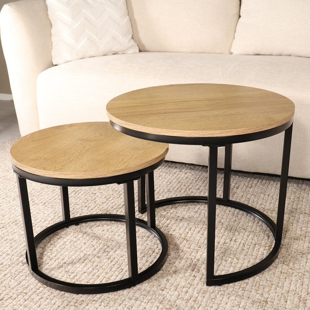 Salontafel 3delig mangohout Jaell walnoot bruin industrieel duurzaam massief hout massief hout mango