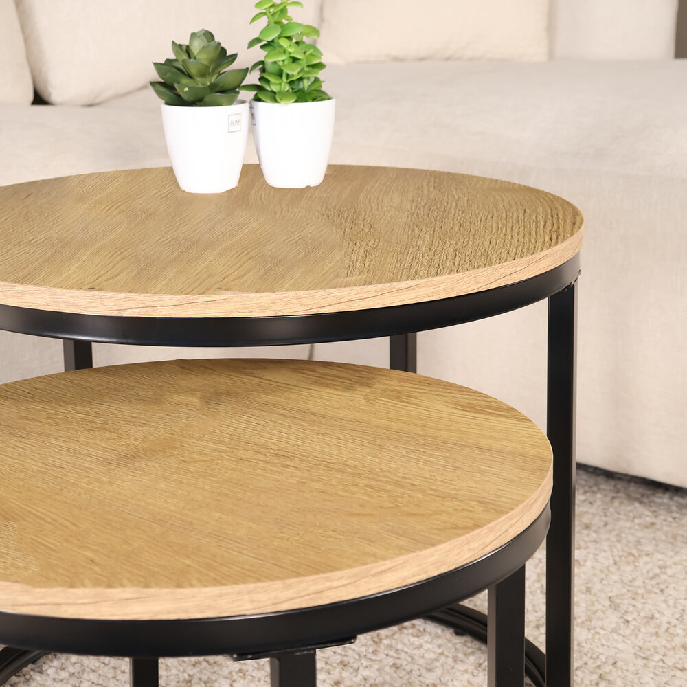 Salontafel 3delig mangohout Jaell walnoot bruin industrieel duurzaam massief hout massief hout mango