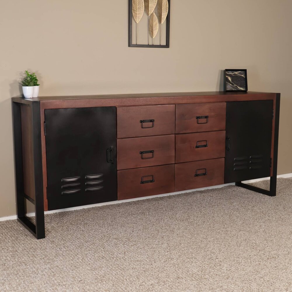 Dressoir mangohout Jazzy walnoot industrieel 200x85cm Dressoir mangohout Jazzy walnoot industrieel 200x85cm