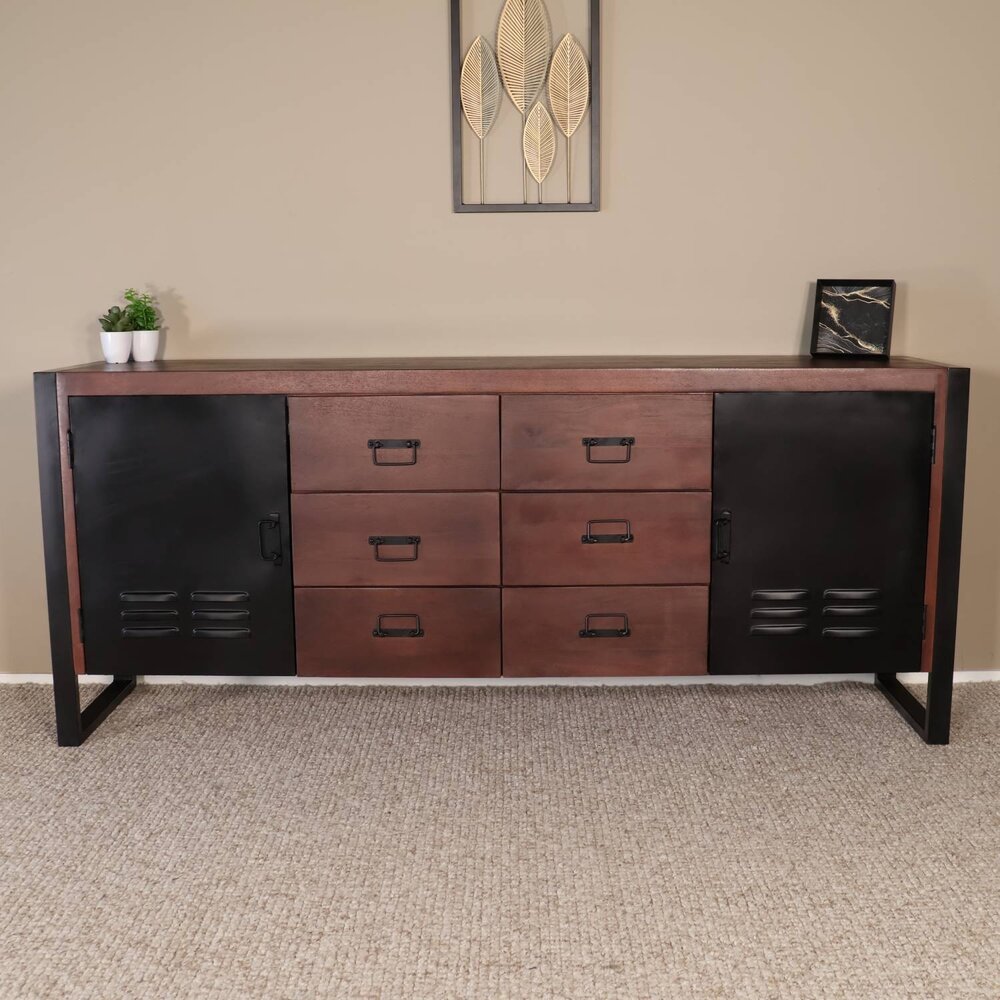 Dressoir mangohout Jazzy walnoot industrieel 200x85cm Dressoir mangohout Jazzy walnoot industrieel 200x85cm