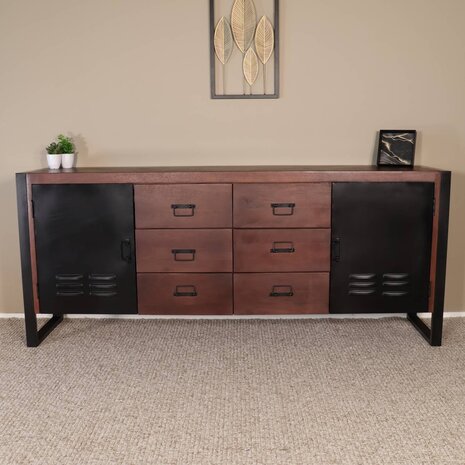 Lizzely Garden & Living Dressoir mangohout Jazzy walnoot industrieel 200x85cm Lizzely Garden & Living Dressoir mangohout Jazzy walnoot industrieel 200x85cm