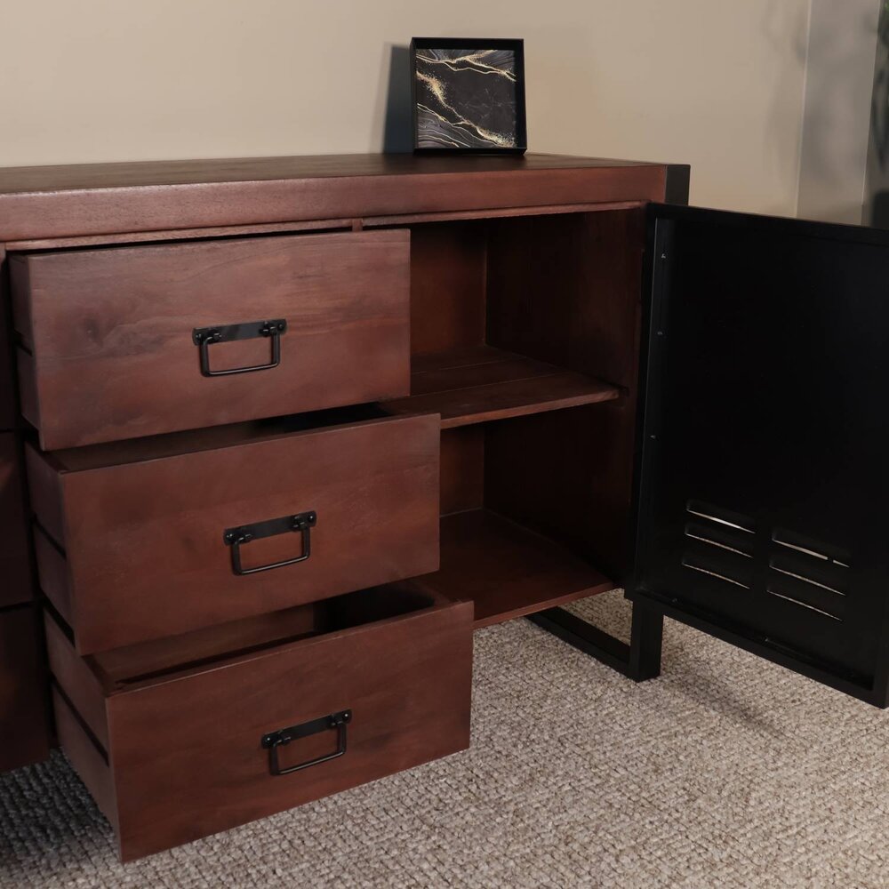 Dressoir mangohout Jazzy walnoot industrieel 200x85cm Dressoir mangohout Jazzy walnoot industrieel 200x85cm