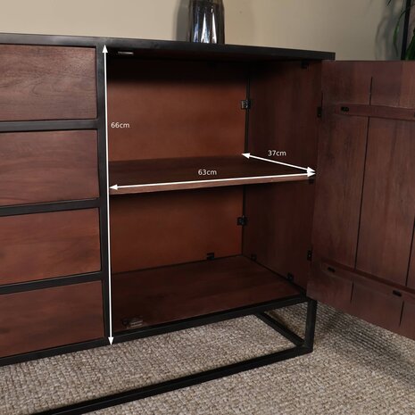 Lizzely Garden & Living Dressoir mangohout visgraat Cody walnoot industrieel 200x85cm