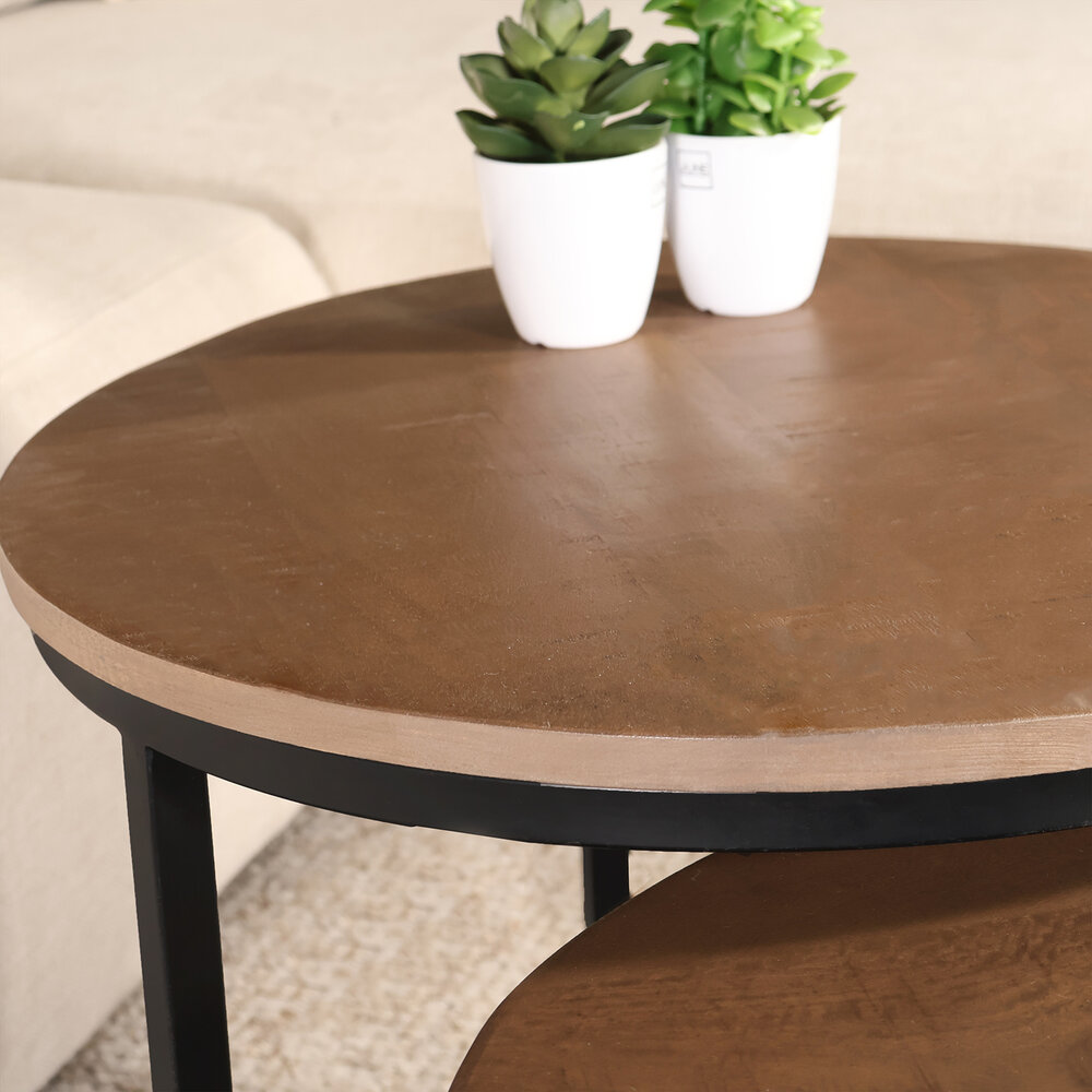 Salontafel 3delig mangohout Jaell walnoot bruin industrieel duurzaam massief hout massief hout mango