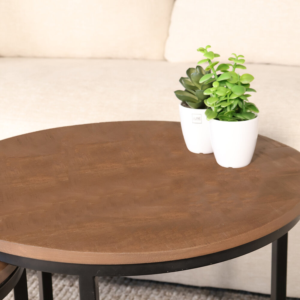 Salontafel 3delig mangohout Jaell walnoot bruin industrieel duurzaam massief hout massief hout mango