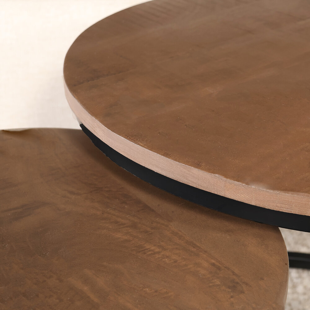 Salontafel 3delig mangohout Jaell walnoot bruin industrieel duurzaam massief hout massief hout mango