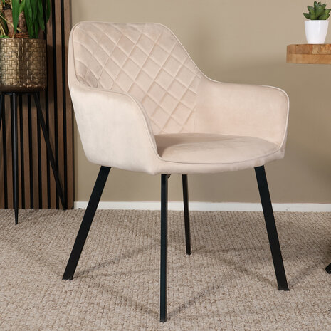 Lizzely Garden & Living Eetkamerstoel met armleuning Yurgan velvet zand eetstoel Lizzely Garden & Living Eetkamerstoel met armleuning Yurgan velvet zand eetstoel