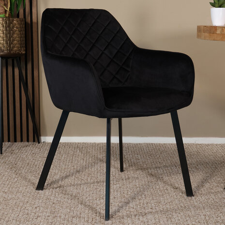 Lizzely Garden & Living Eetkamerstoel met armleuning Yurgan velvet zwart eetstoel