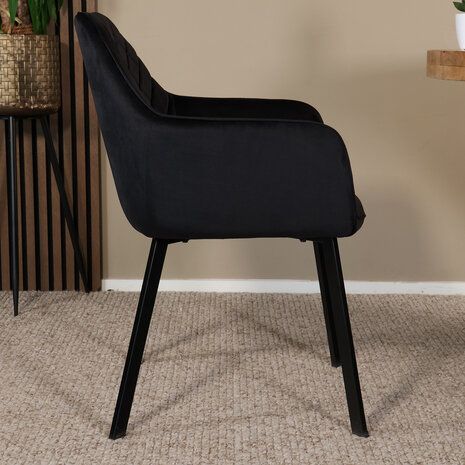 Lizzely Garden & Living Eetkamerstoel met armleuning Yurgan velvet zwart eetstoel