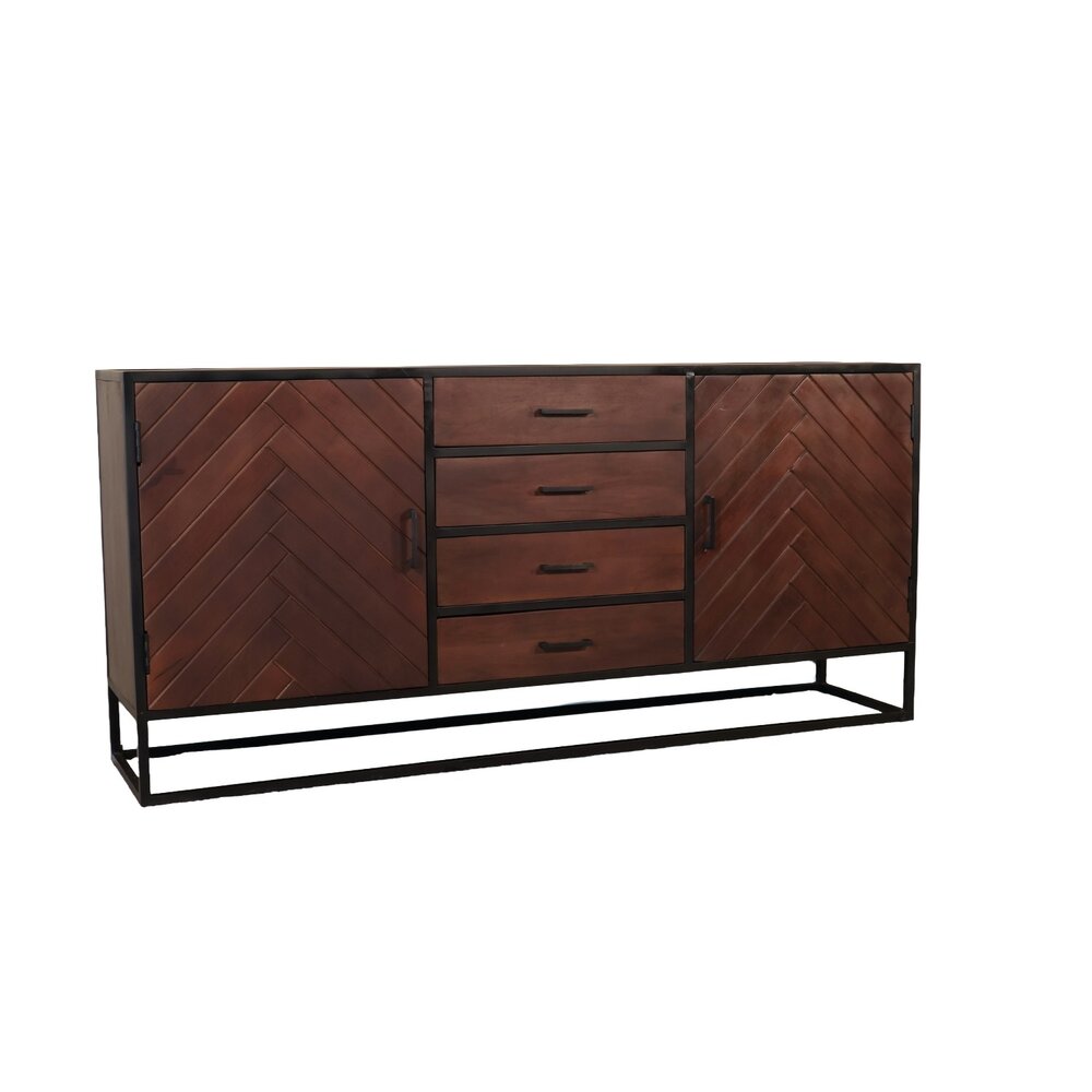 Dressoir mangohout visgraat Cody walnoot industrieel 180x85cm