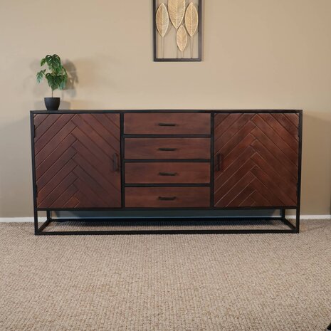Lizzely Garden & Living Dressoir mangohout visgraat Cody walnoot industrieel 180x85cm