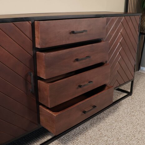 Lizzely Garden & Living Dressoir mangohout visgraat Cody walnoot industrieel 180x85cm Lizzely Garden & Living Dressoir mangohout visgraat Cody walnoot industrieel 180x85cm